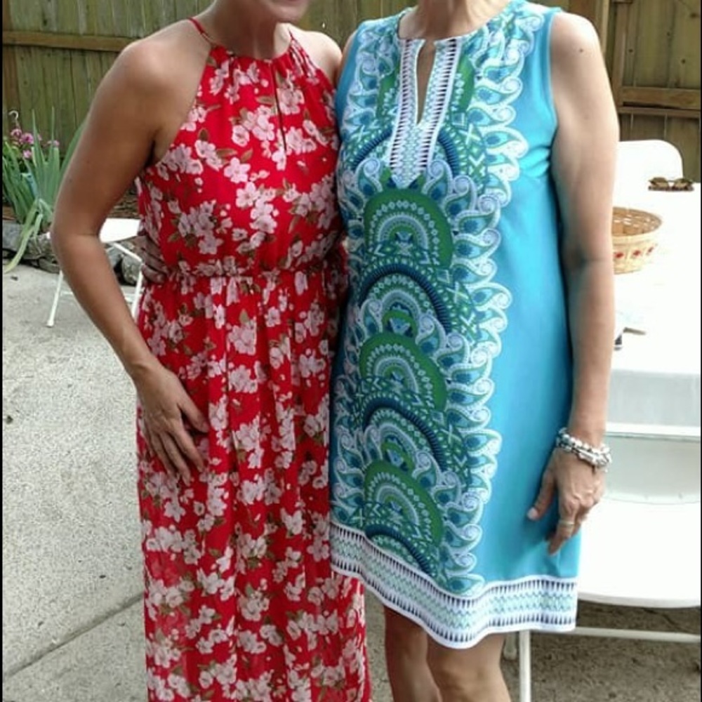 Blue printed dress.